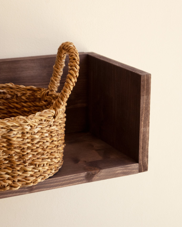 Solid walnut tone wooden bookshelf in various sizes.