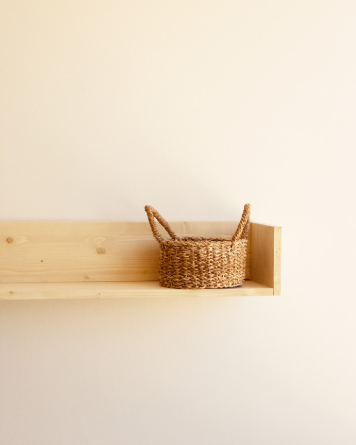 Solid wood shelf in medium oak tone available in various sizes.