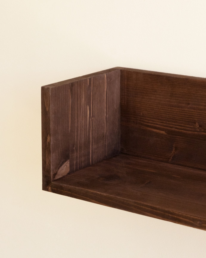 Solid walnut tone wooden bookshelf in various sizes.
