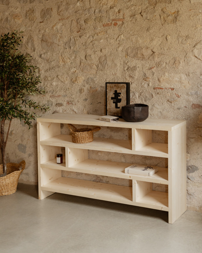 Solid wood shelf in natural tone measuring 80x140cm