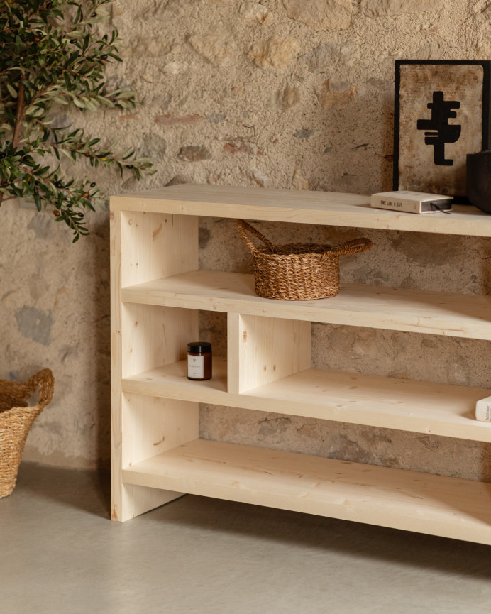 Solid wood shelf in natural tone measuring 80x140cm