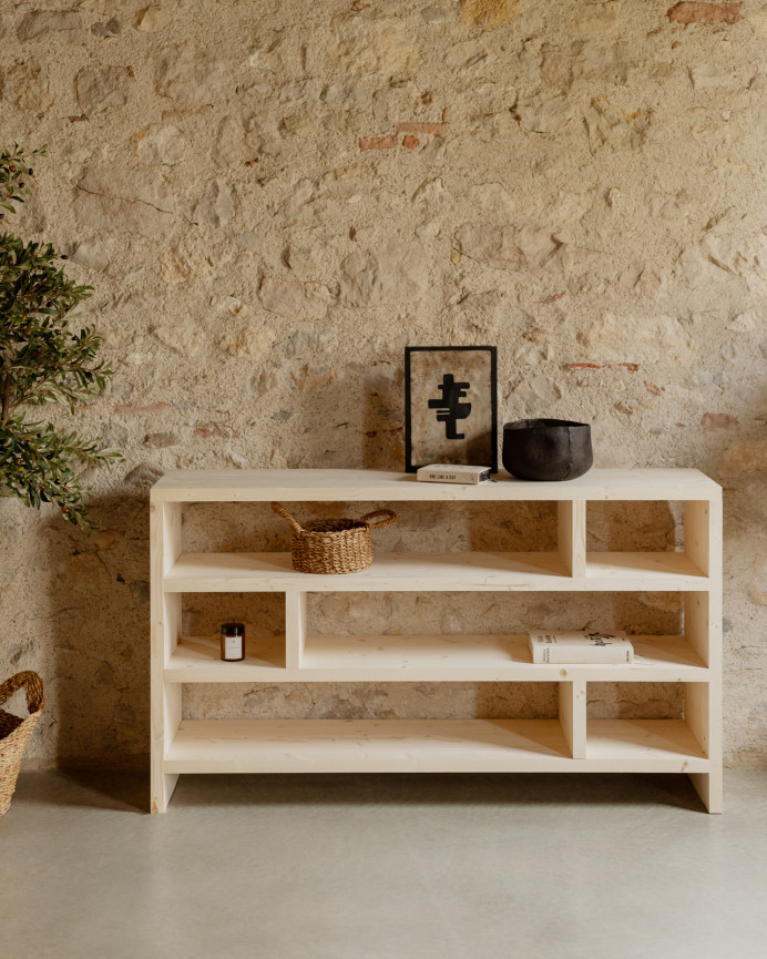 Solid wood shelf in natural tone measuring 80x140cm