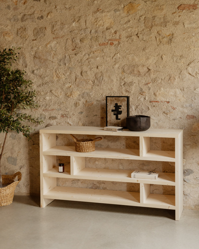 Solid wood shelf in natural tone measuring 80x140cm