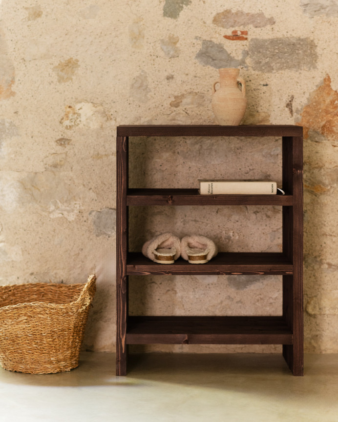 Solid wood walnut tone shoe rack shelf 80x60cm