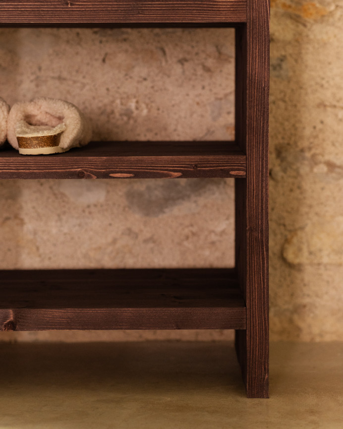 Solid wood walnut tone shoe rack shelf 80x60cm