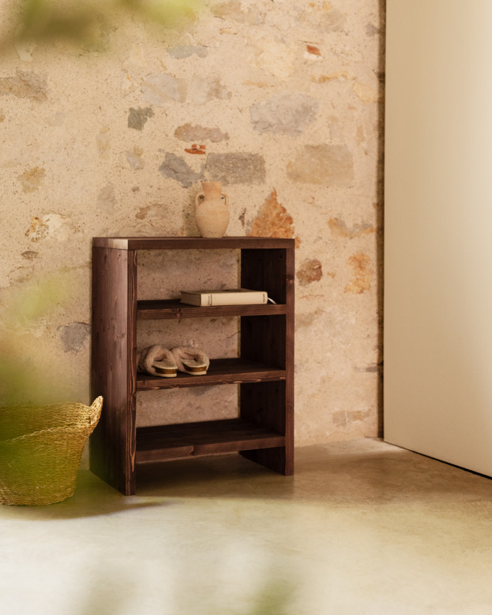 Solid wood walnut tone shoe rack shelf 80x60cm