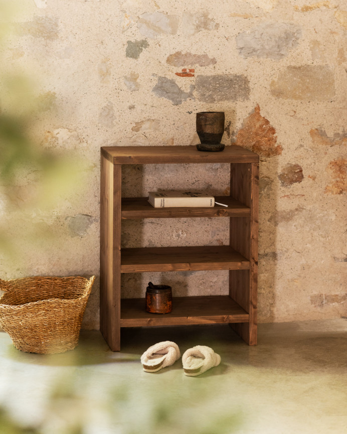 Solid wood dark oak shoe rack shelf 80x60cm
