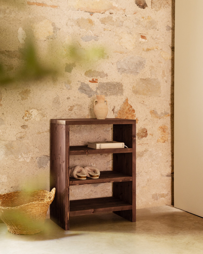 Solid wood walnut tone shoe rack shelf 80x60cm