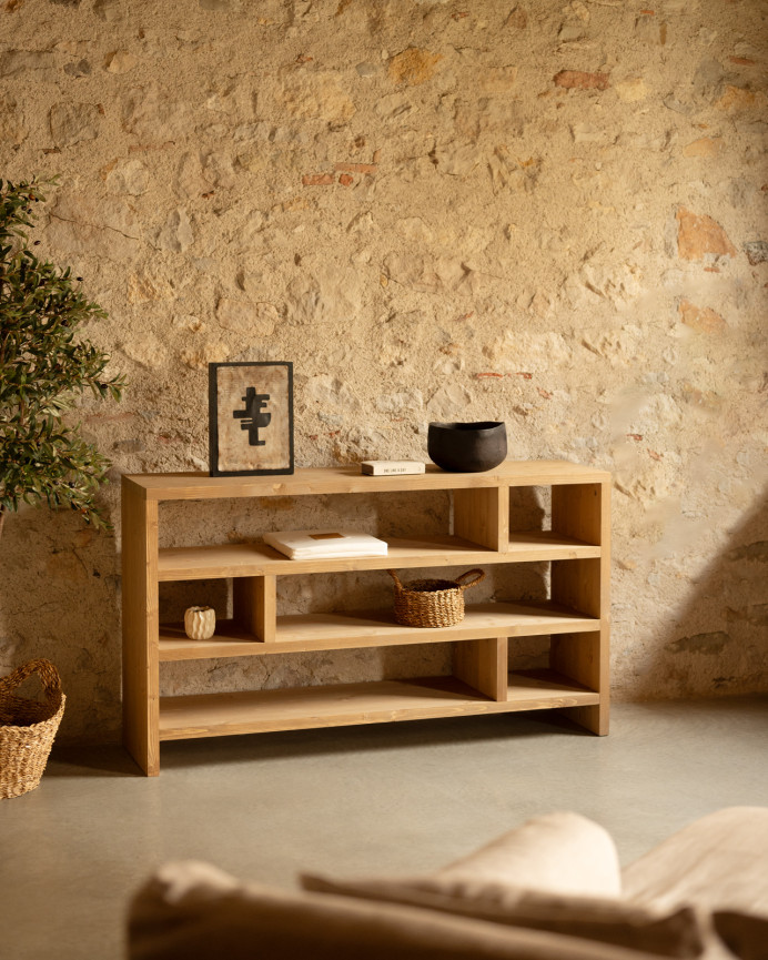 Solid oak wood shelf in a medium oak tone, measuring 80x140cm
