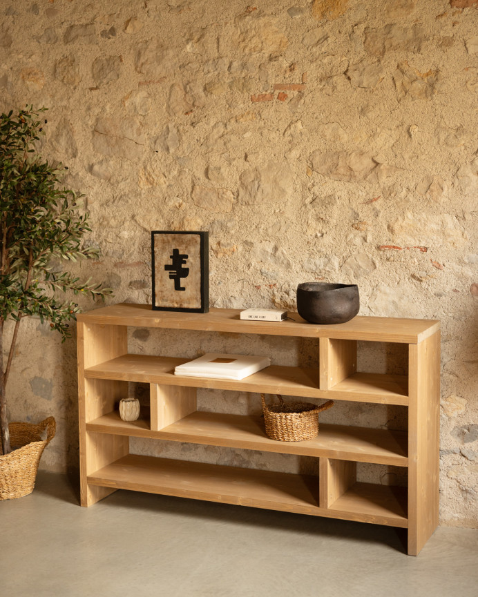 Solid oak wood shelf in a medium oak tone, measuring 80x140cm