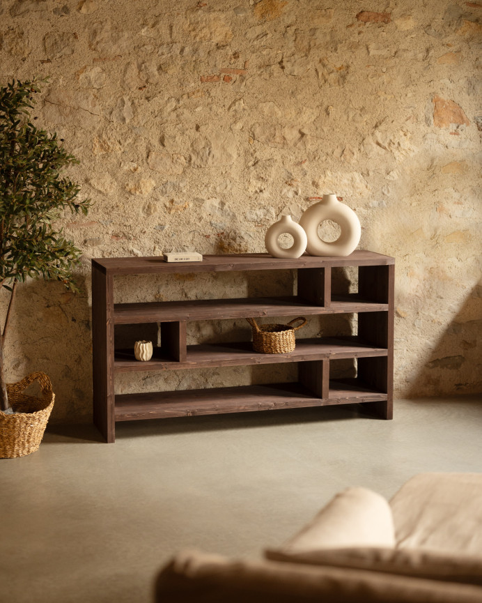 Solid walnut tone wooden shelf of 80x140cm