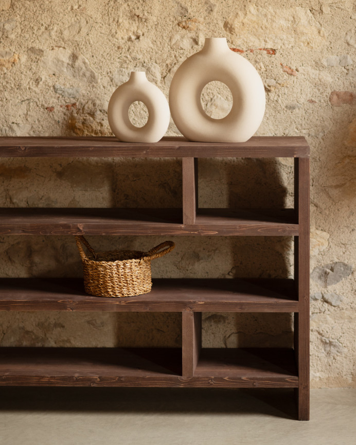 Solid walnut tone wooden shelf of 80x140cm