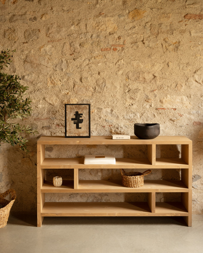 Solid oak wood shelf in a medium oak tone, measuring 80x140cm