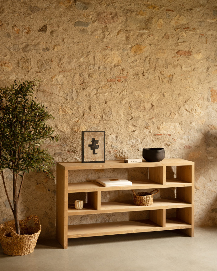 Solid oak wood shelf in a medium oak tone, measuring 80x140cm