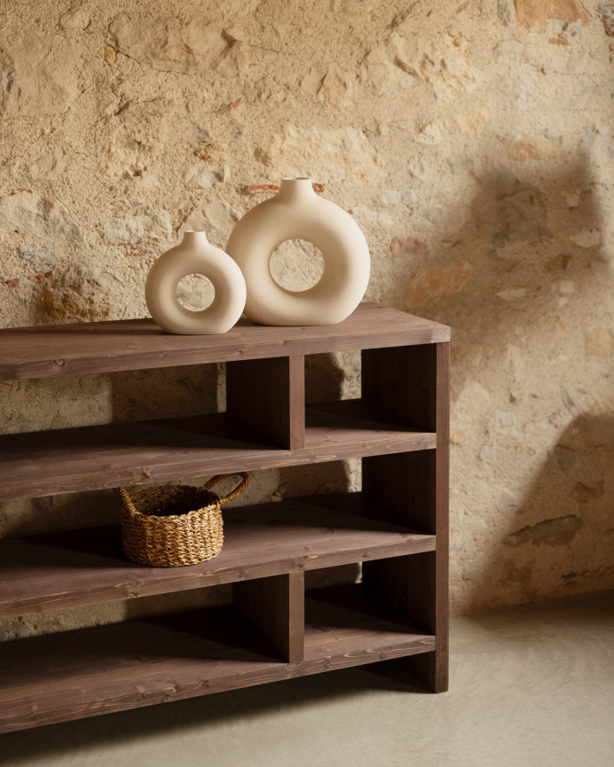 Solid walnut tone wooden shelf of 80x140cm