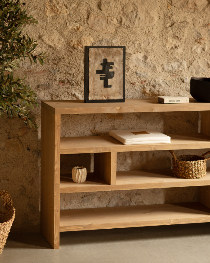 Solid oak wood shelf in a medium oak tone, measuring 80x140cm