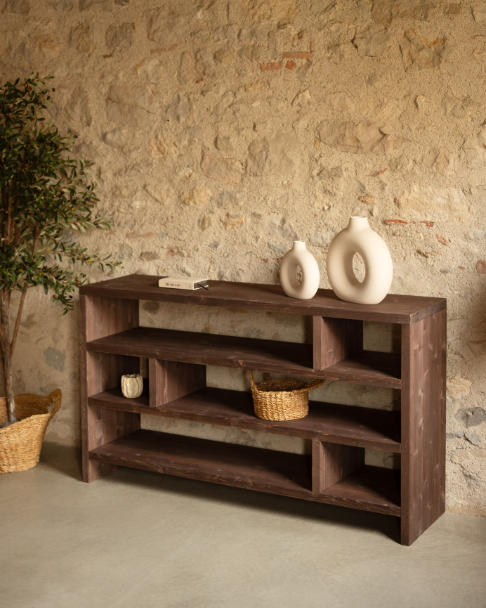 Solid walnut tone wooden shelf of 80x140cm