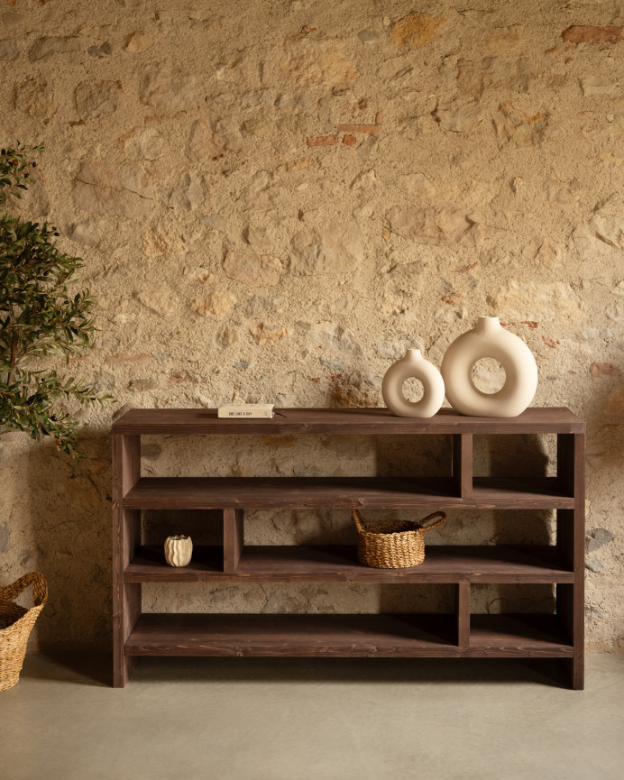 Solid walnut tone wooden shelf of 80x140cm