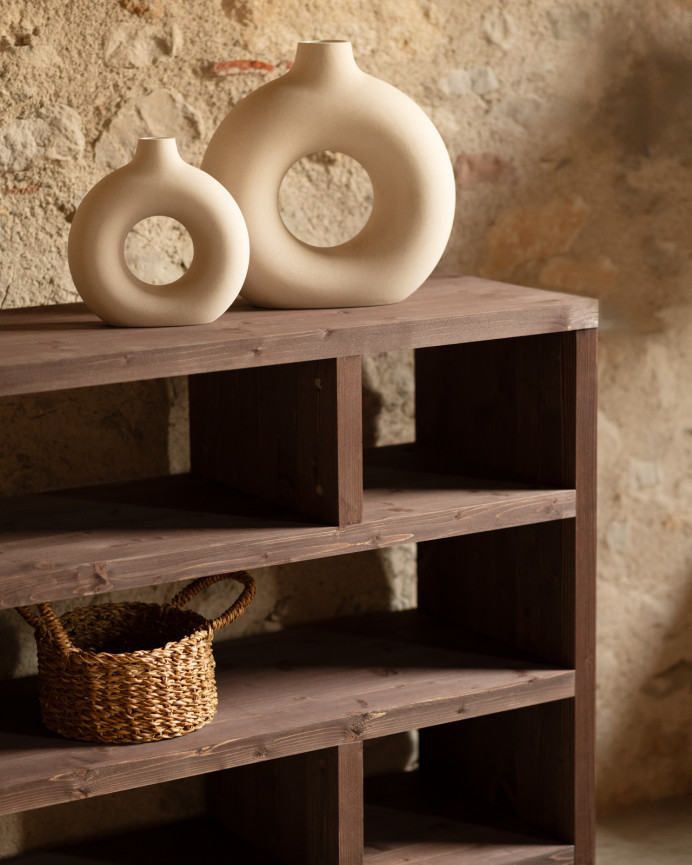 Solid walnut tone wooden shelf of 80x140cm
