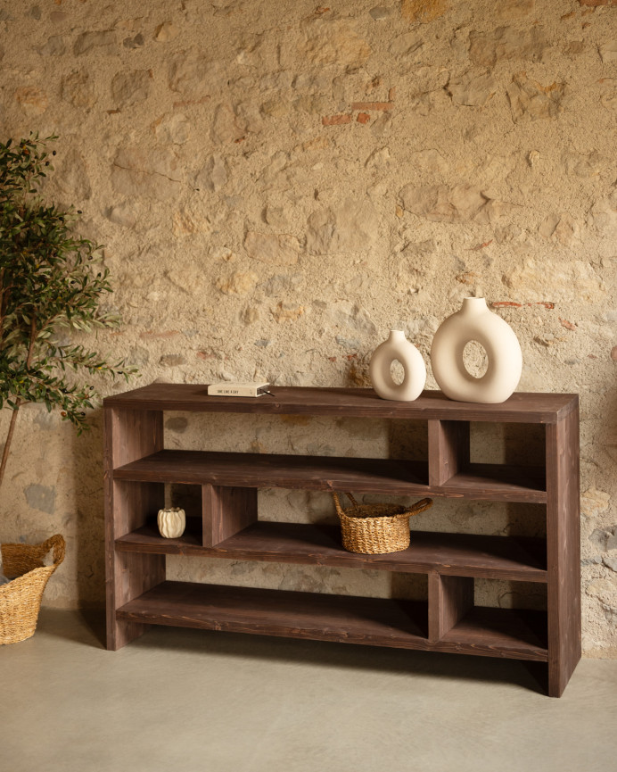 Solid walnut tone wooden shelf of 80x140cm