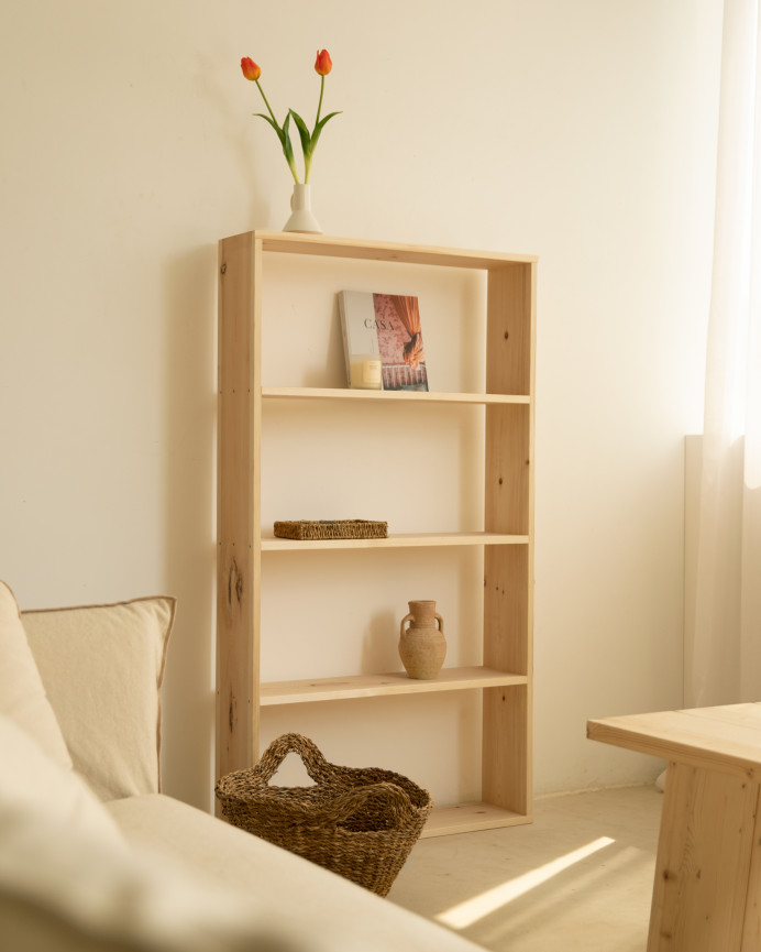 Solid wood natural tone shelf with 3 shelves