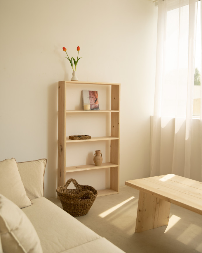 Solid wood natural tone shelf with 3 shelves
