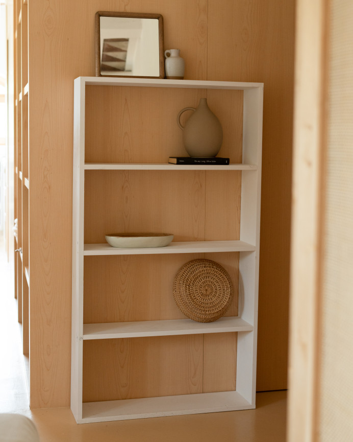 Solid wood shelf in white tone with 3 shelves.