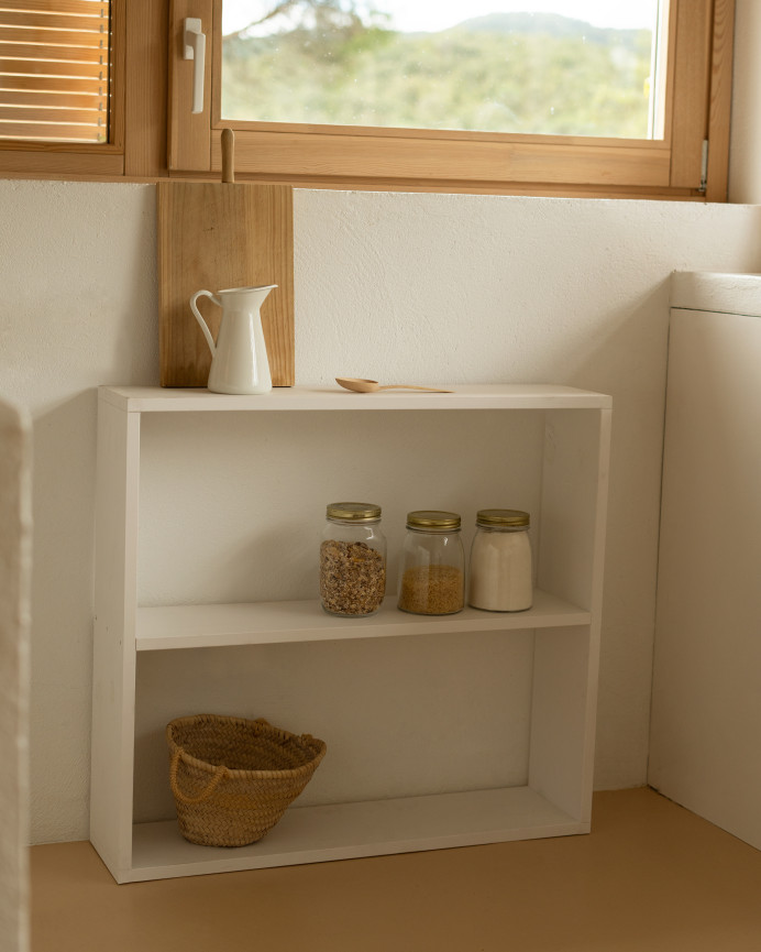 Solid wood shelf in white tone with 1 shelf.
