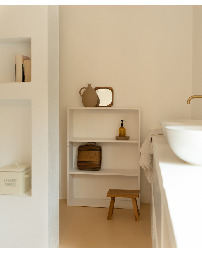 Solid wood bookshelf in white tone with 2 shelves