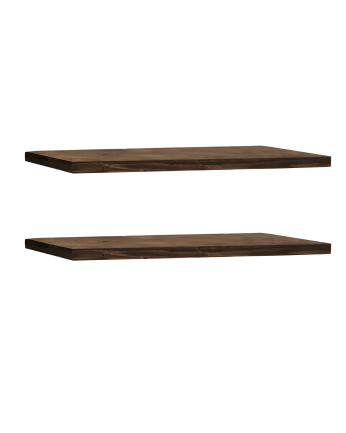 Pack of 2 solid walnut tone floating wooden shelves, various sizes