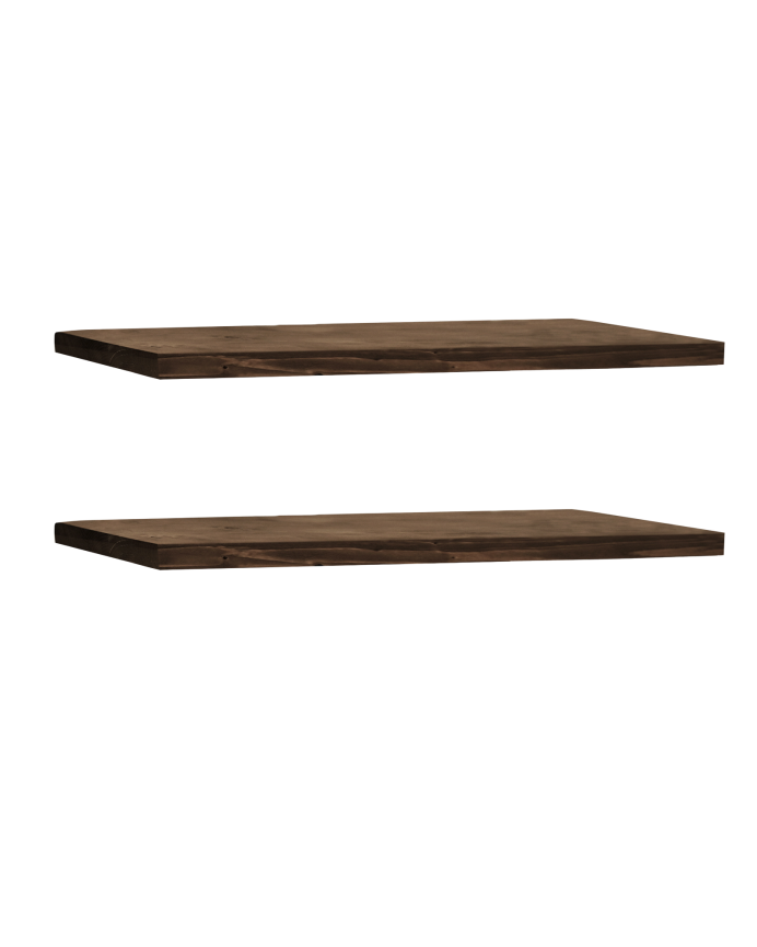 Pack of 2 solid walnut tone floating wooden shelves, various sizes
