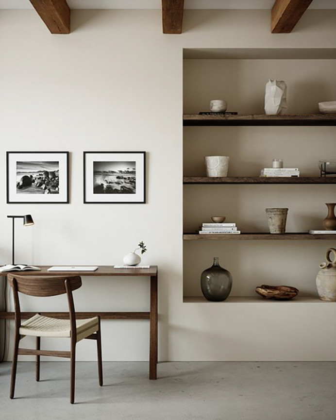 Pack of 2 solid walnut tone floating wooden shelves, various sizes