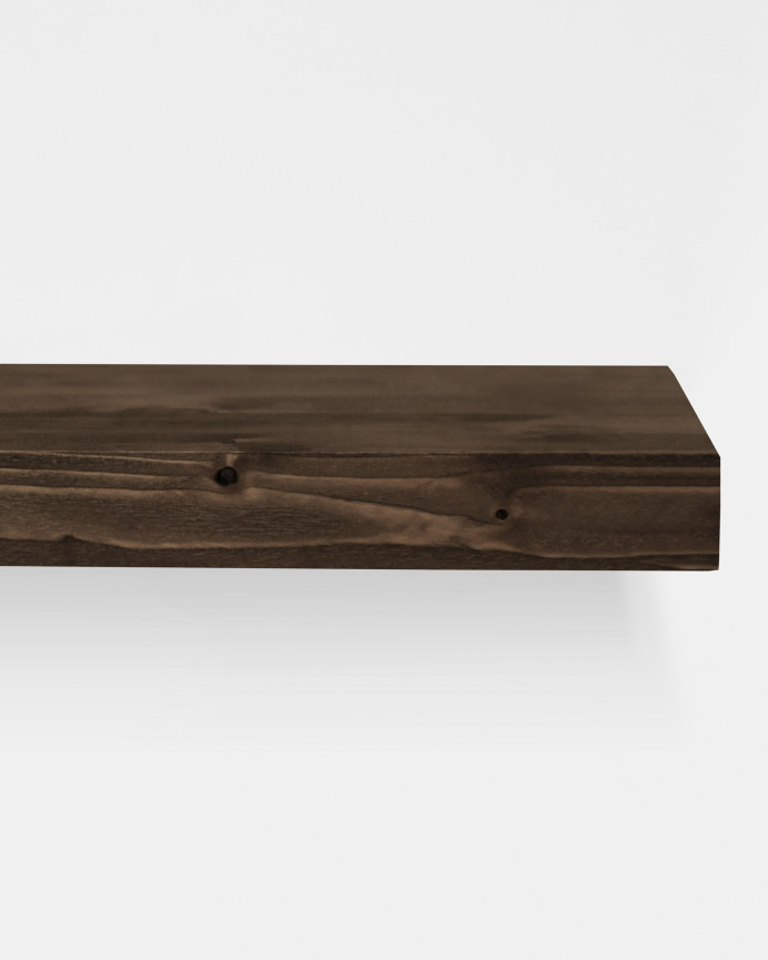 Pack of 2 solid walnut tone floating wooden shelves, various sizes