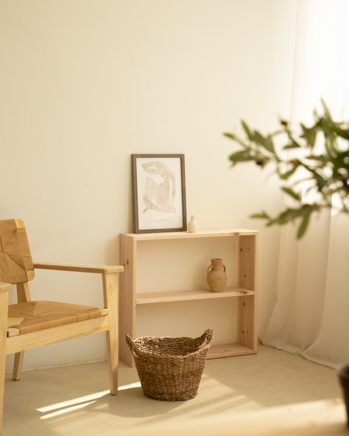 Solid wood natural tone bookshelf with 1 shelf