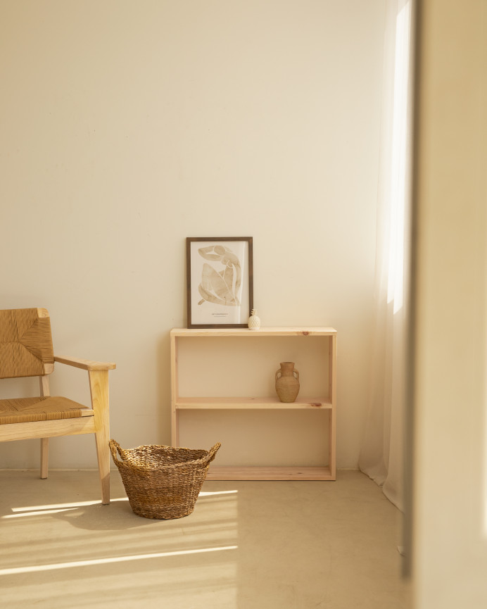 Solid wood natural tone bookshelf with 1 shelf