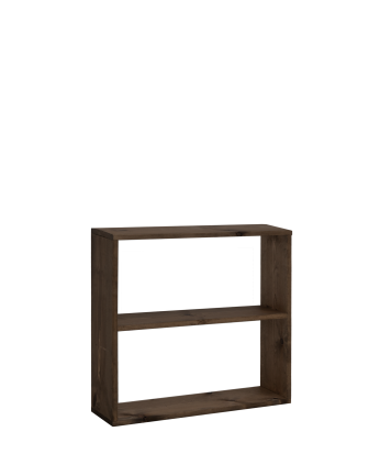 Solid walnut tone wooden shelf with 1 shelf.