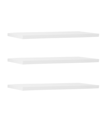 Pack of 3 solid wood floating shelves in white tone, various sizes.