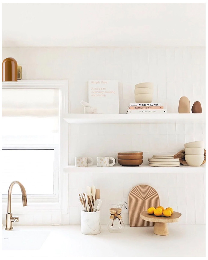 Pack of 3 solid wood floating shelves in white tone, various sizes.