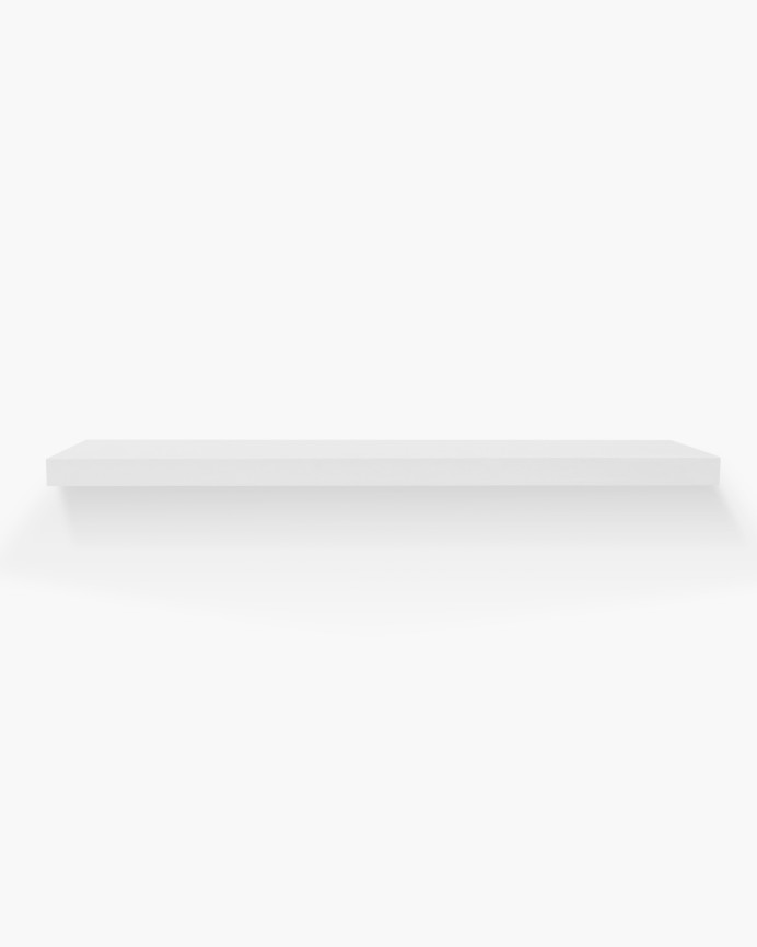 Pack of 3 solid wood floating shelves in white tone, various sizes.