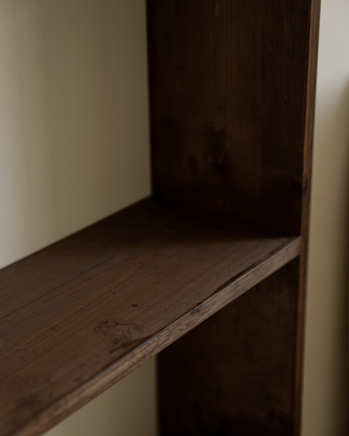 Solid walnut tone wooden shelf with 2 shelves