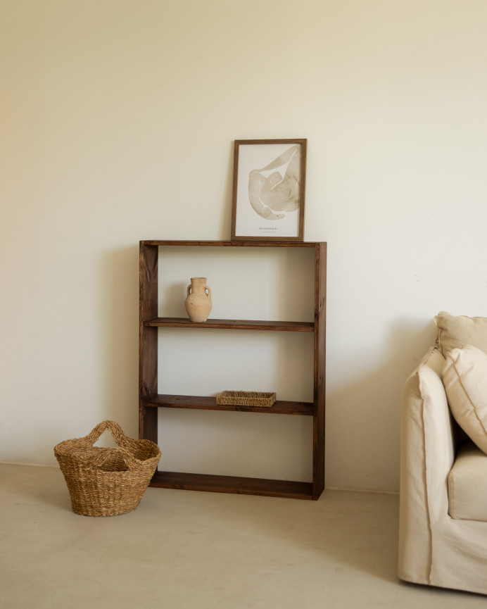 Solid walnut tone wooden shelf with 2 shelves