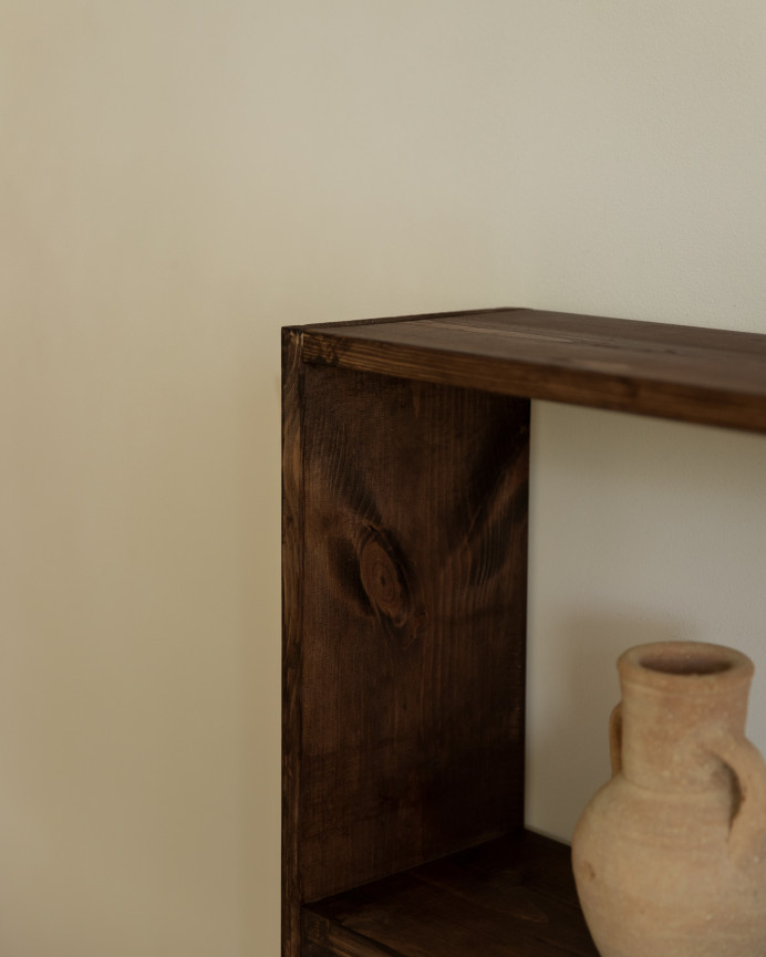 Solid walnut tone wooden shelf with 2 shelves