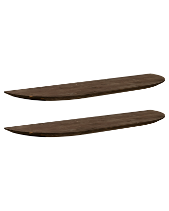 Pack of 2 floating rounded solid wood shelves walnut tone various sizes