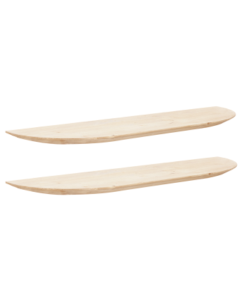 Pack of 2 rounded solid wood floating shelves natural tone in various sizes