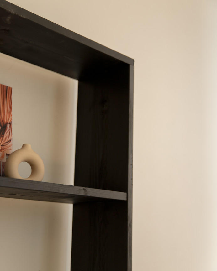 Solid wood shelf in black tone with 4 shelves