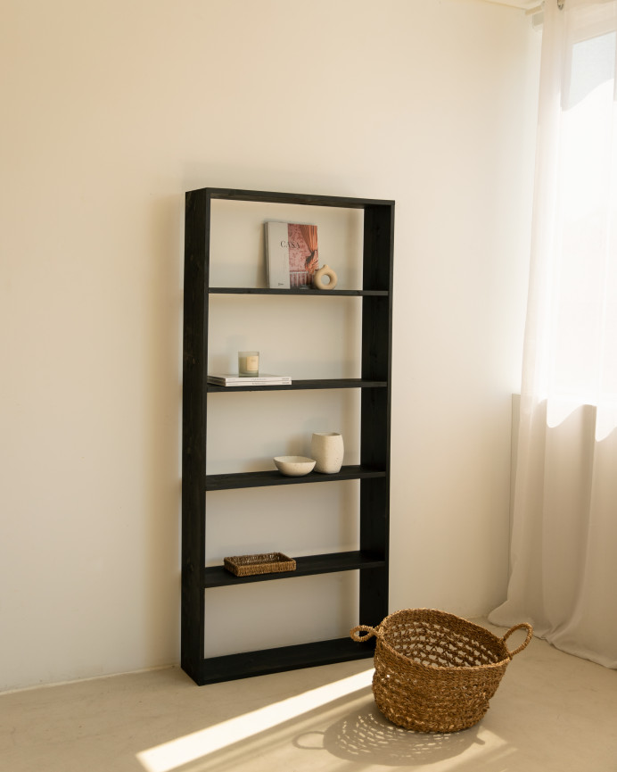 Solid wood shelf in black tone with 4 shelves
