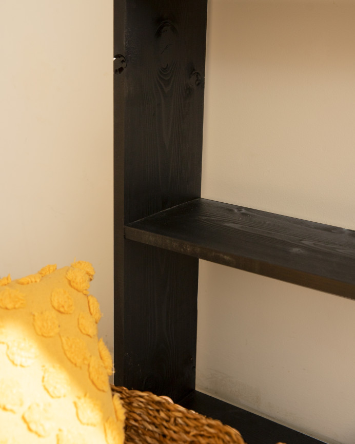 Solid wood black-toned bookshelf with 2 shelves