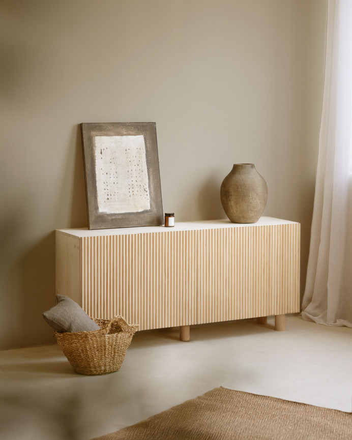 Spruce and pine wood sideboard in natural tone 152x42cm