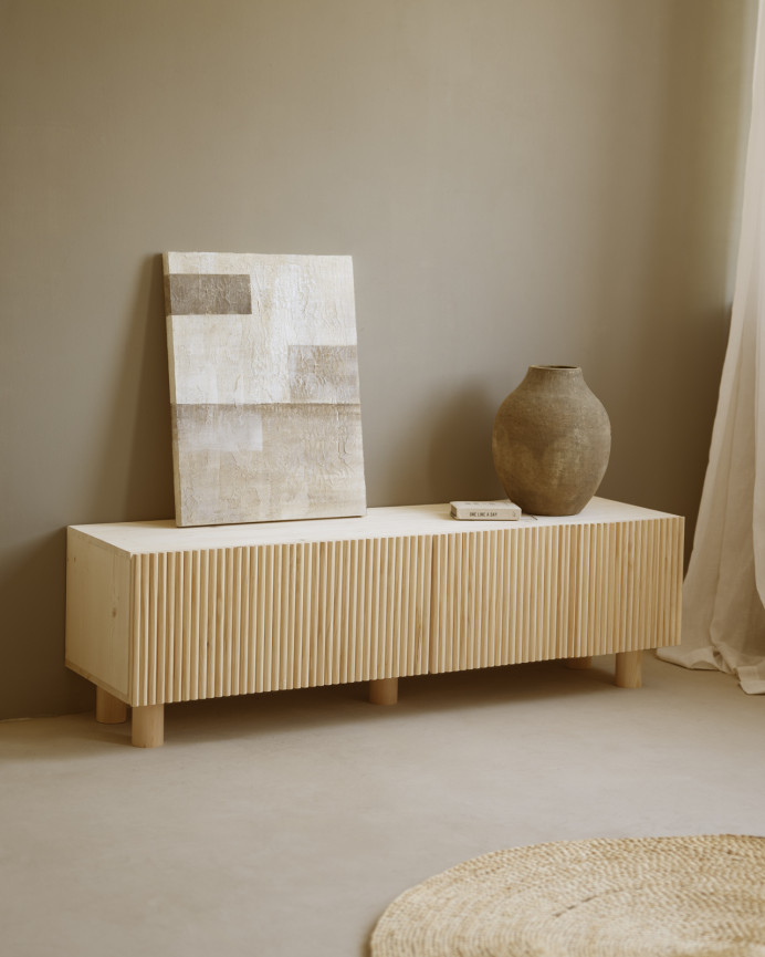 Wooden TV stand made of fir and pine wood in a natural tone 152x42cm.