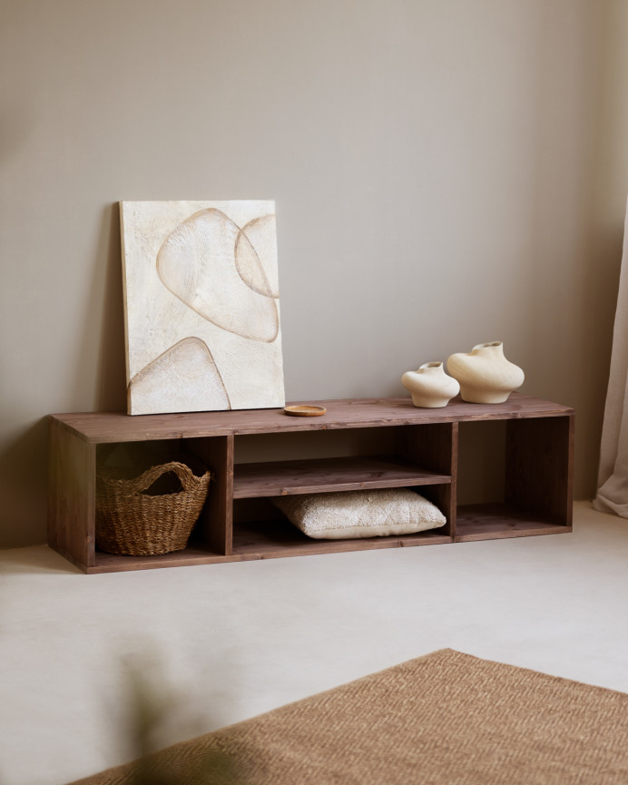 Solid wood TV stand in walnut tone measuring 160x40cm.